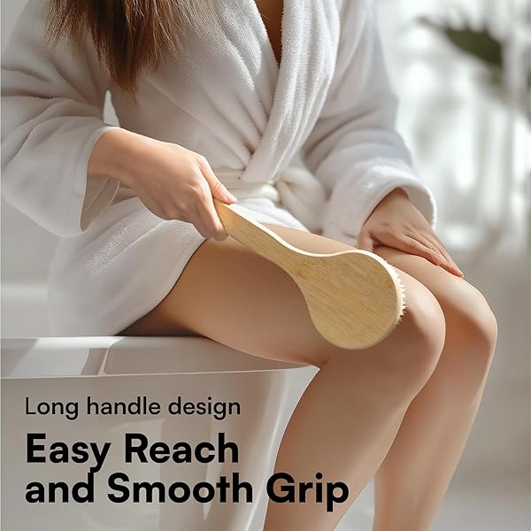 Get smooth, glowing skin with this long-handled body brush back scrubber! Say goodbye to dry skin and cellulite with natural bristles and exfoliate your back in the shower. #skincare #bodycare #exfoliate