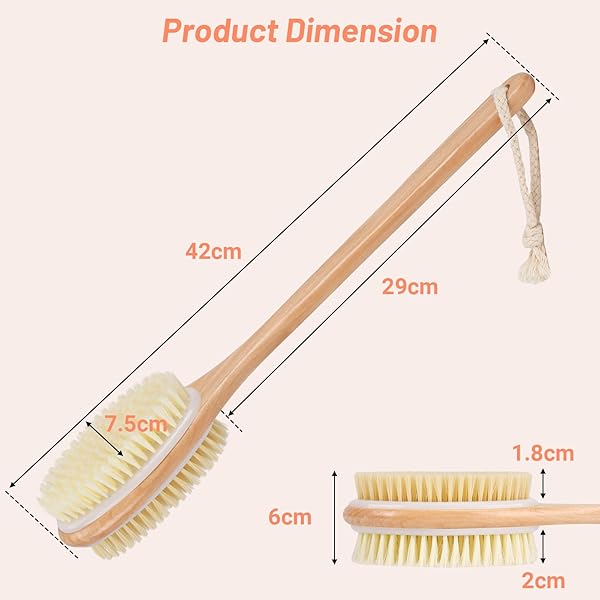 Get smoother, glowing skin with this dual-sided wooden back scrubber! Perfect for shower time, it has stiff and soft bristles for exfoliation. Say goodbye to dry skin and hello to a spa-like experience! #skincare #selfcare