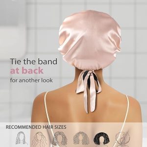 ✨Silky Satin Sleep Cap for Curly Queens! 💤 Reversible Pink/Black Bonnet with Tie Band! 💖 Keep those curls popping all night long! #CurlyHair #SleepingBeauty