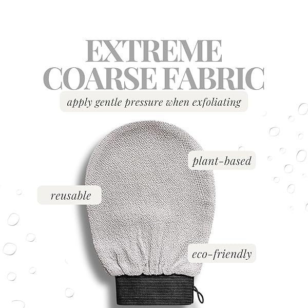 Get silky smooth skin with this ultra coarse exfoliating glove in black & grey! Made from plant-based materials, this Kessa mitt provides deep exfoliation for natural body care. #skincare #exfoliation #smoothskin