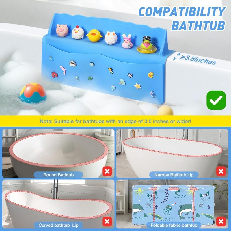 "Keep your bathtub clean and organized with this versatile silicone splatter screen and edge protector! Perfect for kids' bath time fun and bathroom storage. #bathtub #organization #kids"