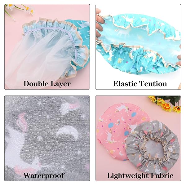 🦄✨ Keep your hair dry and stylish with these adorable unicorn shower caps! Perfect for spa days and showers, this 4 pack is a must-have for women and girls 💖 #unicornshowercaps #showeressentials