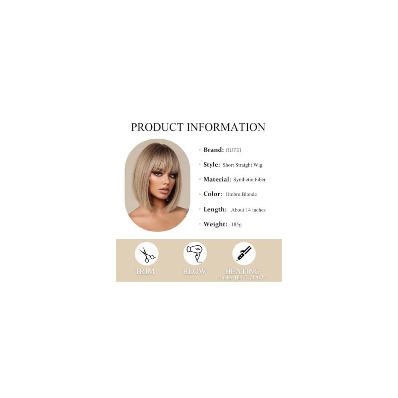 Get the perfect ombre blonde bob with bangs! This short, straight wig is perfect for daily wear, parties, and cosplay. Elevate your look with this stylish synthetic hair wig! 💁‍♀️✨ #hair