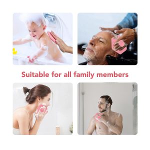 "Get that soft, glowing skin with this gentle silicone body scrubber! Perfect for exfoliating sensitive skin and giving yourself a relaxing massage in the shower. Available in a cute pink color. #skincare #bodyscrub #self
