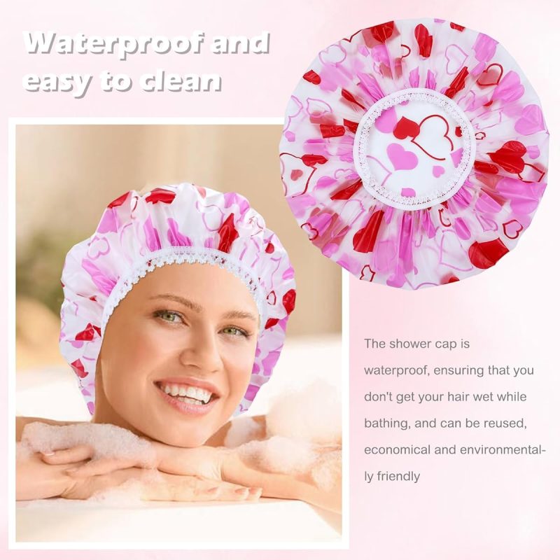 "Stay cute and dry with these 6 fun shower caps! Waterproof, adjustable, and perfect for all hair types. Add some style to your shower routine with hearts and big dots 🚿💖 #showercaps #haircare #t