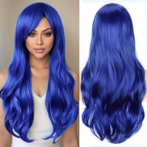 Transform into a vibrant character with this 28inch long blue wavy wig! Perfect for anime cosplay and Halloween parties 🌀🦋 #cosplay #wig #Halloween