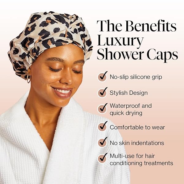 Transform your shower routine with this chic and stylish waterproof shower cap! Say goodbye to frizzy hair and hello to luxury with this reusable cap perfect for long locks. Stay cute and dry with this non-slip leopard print bonnet! #ShowerCap
