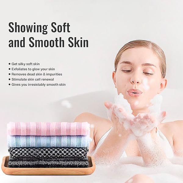 🌿 Level up your skincare routine with this Japanese exfoliating towel! 🧖‍♀️ Say goodbye to dead skin and hello to soft, smooth skin with this extra long washcloth. The 3D texture and fluffy foam