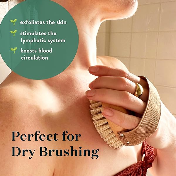 Get glowing skin with this convenient palm-sized dry brush body scrub! It's universal fit and easy to use, perfect for exfoliating in the shower. With medium firmness and an elastic strap, it's great for both women and men! #