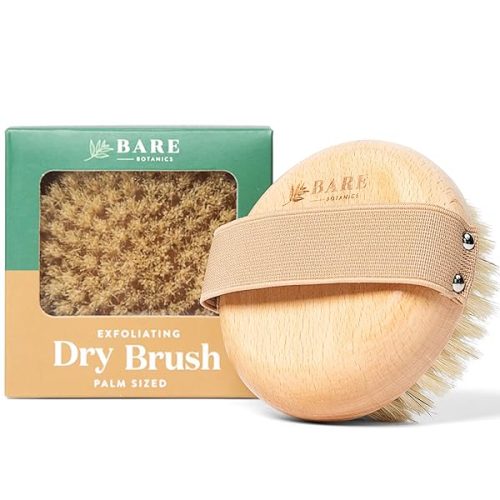 Get glowing skin with this convenient palm-sized dry brush body scrub! It's universal fit and easy to use, perfect for exfoliating in the shower. With medium firmness and an elastic strap, it's great for both women and men! #