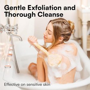 Get smooth, glowing skin with this long-handled body brush back scrubber! Say goodbye to dry skin and cellulite with natural bristles and exfoliate your back in the shower. #skincare #bodycare #exfoliate