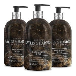 Experience luxury with this deliciously scented hand wash trio! Made with dark amber and fig elements, this vegan-friendly formula will leave your hands feeling pampered and refreshed. Perfect for your bathroom or kitchen sink! ✨🌿 #hand