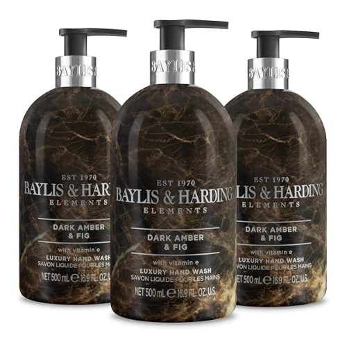 Experience luxury with this deliciously scented hand wash trio! Made with dark amber and fig elements, this vegan-friendly formula will leave your hands feeling pampered and refreshed. Perfect for your bathroom or kitchen sink! ✨🌿 #hand