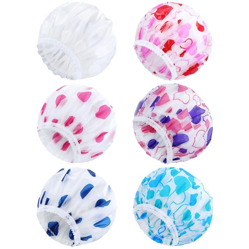"Stay cute and dry with these 6 fun shower caps! Waterproof, adjustable, and perfect for all hair types. Add some style to your shower routine with hearts and big dots 🚿💖 #showercaps #haircare #t