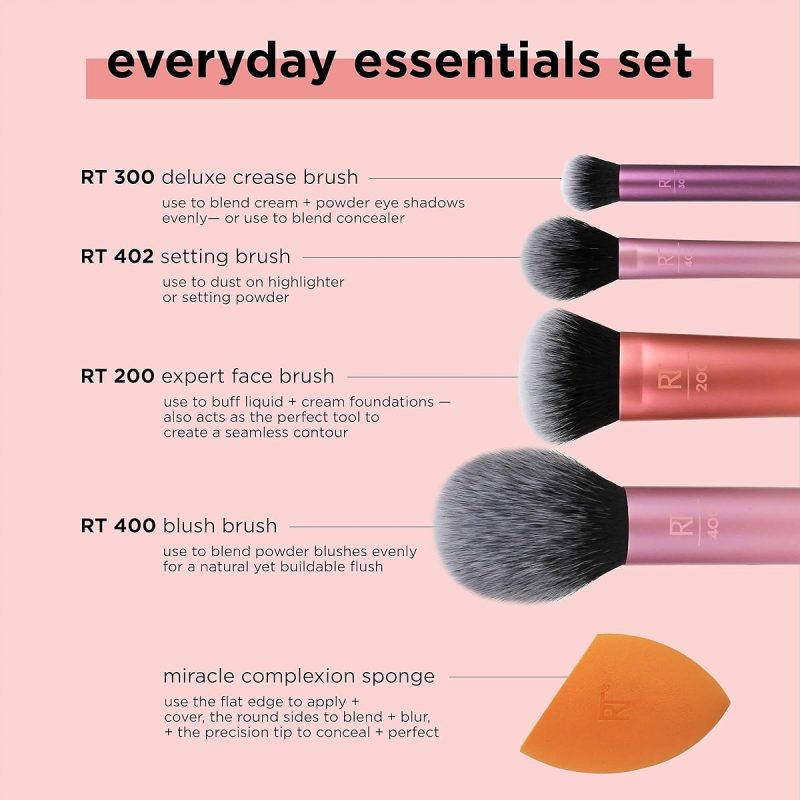 Get your makeup game on point with this 5 piece set including brushes, sponge, and blender! Perfect for flawless foundation, blush, bronzer, eyeshadow, and powder looks. Cruelty free and made with synthetic bristles for