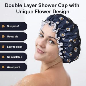 Stay stylish and dry with this trendy double layer shower cap! 🌸 Perfect for all hair types, this reusable cap is waterproof and features a unique flower design. Say goodbye to bad hair days! 💁‍♀️ #shower