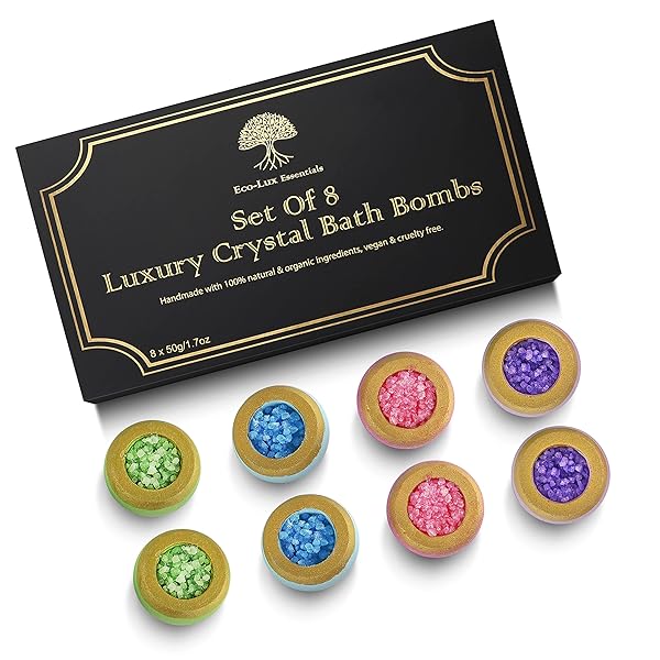 Indulge in a Set of 8 Luxe Bath Bombs! Treat yourself to a spa day at home with these 100% natural, organic, vegan fizzers. Perfect for birthdays, Christmas, or any day you need some pampering