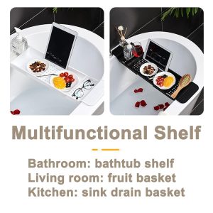 Transform your bath time experience with this expandable bath shelf caddy tray! Keep all your essentials close at hand while you relax in the tub. Perfect for candles, towels, books, wine, and even your phone! Say goodbye to clutter and hello