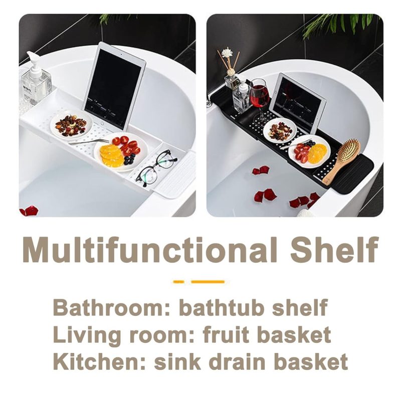 Transform your bath time experience with this expandable bath shelf caddy tray! Keep all your essentials close at hand while you relax in the tub. Perfect for candles, towels, books, wine, and even your phone! Say goodbye to clutter and hello