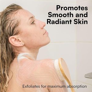 Get smooth, glowing skin with this long-handled body brush back scrubber! Say goodbye to dry skin and cellulite with natural bristles and exfoliate your back in the shower. #skincare #bodycare #exfoliate