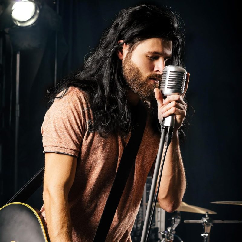 Get that 70s/80s rockstar look with this black mid-length curly wig for men! Perfect for cosplay, fancy dress parties, or Halloween. Stand out and rock on TikTok! 🤘🎸 #menswig