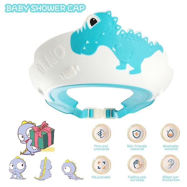 Make bath time fun and tear-free with this adorable Dinosaur Blue Baby Shower Cap! Keep water out of their eyes with this adjustable shampoo visor for boys and girls. Say goodbye to tears and hello to happy kids! 🦕💙