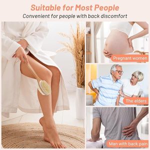 Get smoother, glowing skin with this dual-sided wooden back scrubber! Perfect for shower time, it has stiff and soft bristles for exfoliation. Say goodbye to dry skin and hello to a spa-like experience! #skincare #selfcare