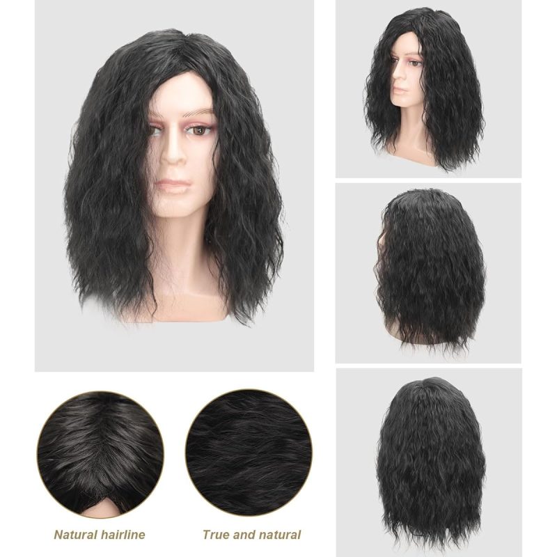 Get that 70s/80s rockstar look with this black mid-length curly wig for men! Perfect for cosplay, fancy dress parties, or Halloween. Stand out and rock on TikTok! 🤘🎸 #menswig