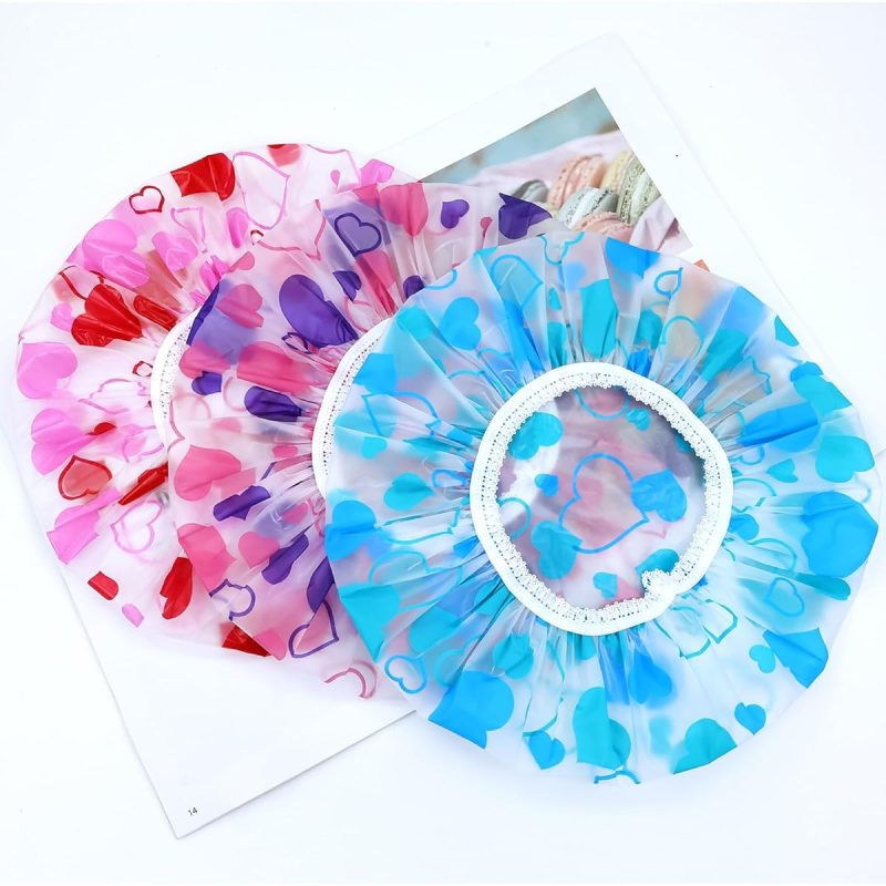 "Stay cute and dry with these 6 fun shower caps! Waterproof, adjustable, and perfect for all hair types. Add some style to your shower routine with hearts and big dots 🚿💖 #showercaps #haircare #t