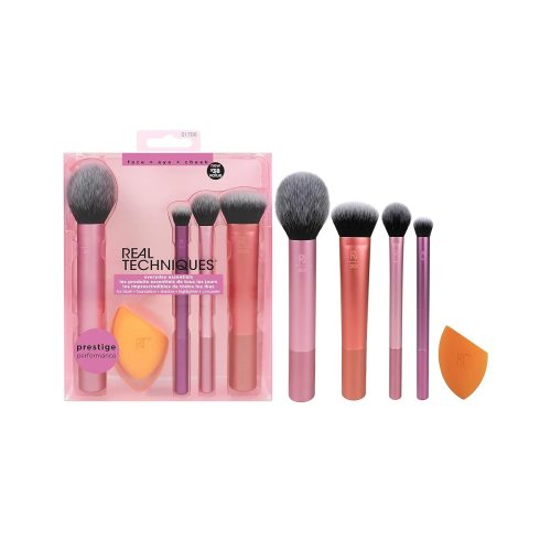 Get your makeup game on point with this 5 piece set including brushes, sponge, and blender! Perfect for flawless foundation, blush, bronzer, eyeshadow, and powder looks. Cruelty free and made with synthetic bristles for