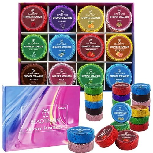 🚿 Elevate your shower routine with 24 aromatherapy shower steamers! 🌿 Indulge in stress relief and luxury self care with this vegan organic shower bomb set. Perfect for pampering birthdays and relaxing gifts for women