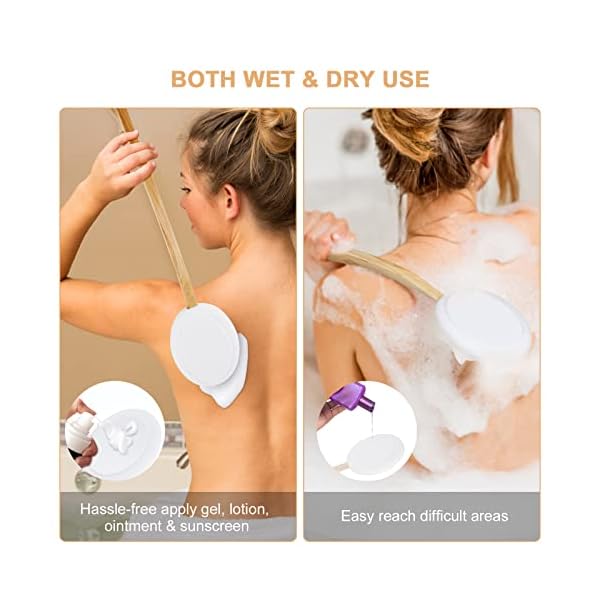 Say goodbye to awkwardly trying to apply lotion on your own back! This 7 pack back cream applicator is perfect for self-application in the shower. The 2-in-1 body brush back scrubber comes with 4 pads, a