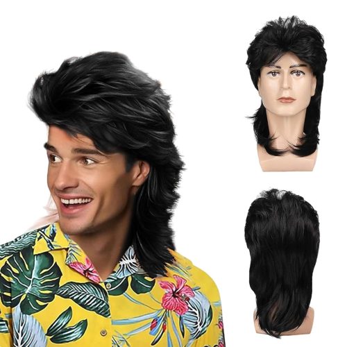 Get groovy with this black mullet wig! Perfect for 70s/80s vibes, rockin' out, or Halloween fun 🎃 Rock your next costume party with this long, curly wig! #halloweencost