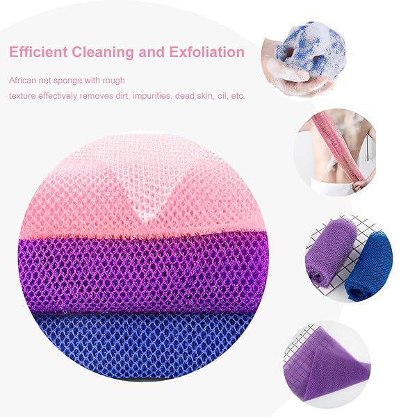 Get smooth, glowing skin with these African exfoliating nets! Perfect for deep cleaning and scrubbing away dead skin. Available in purple, pink, and blue. Great for men and women! ✨🚿 #skincare #ex