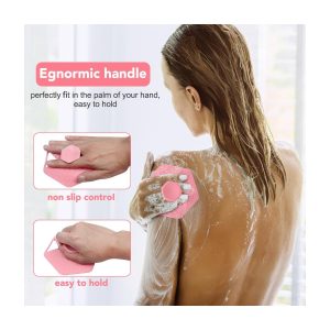 "Get that soft, glowing skin with this gentle silicone body scrubber! Perfect for exfoliating sensitive skin and giving yourself a relaxing massage in the shower. Available in a cute pink color. #skincare #bodyscrub #self