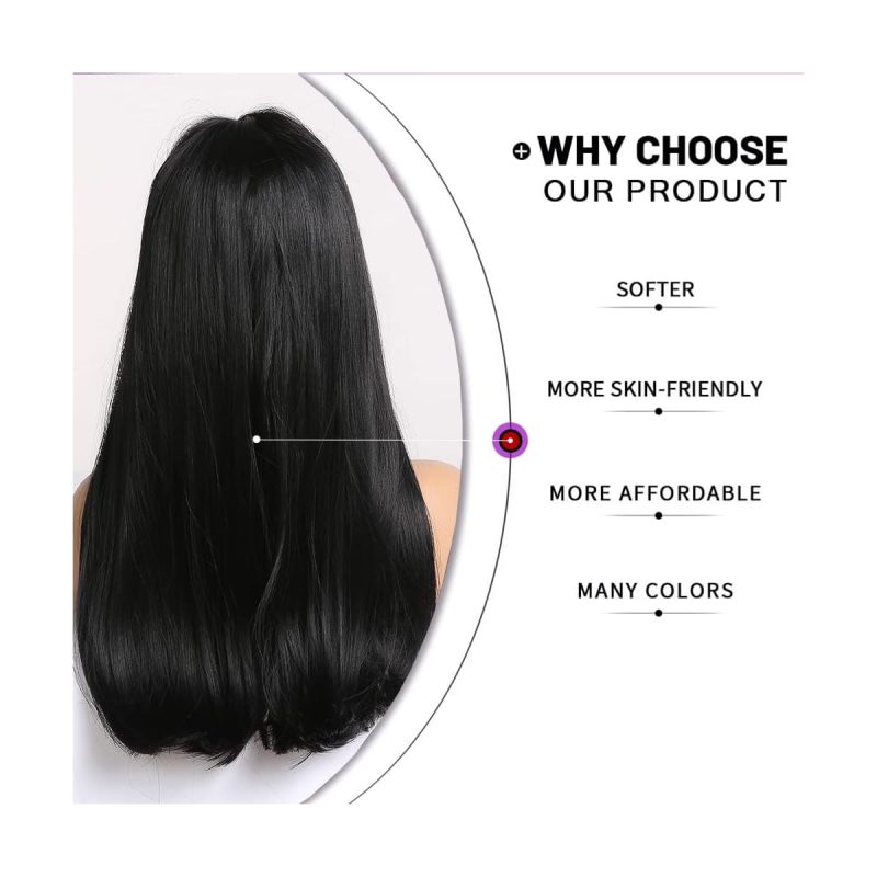 Transform your look with these stunning long black wigs! Perfect for daily wear, parties, or cosplay. Get the layered brunette wig with fringe for a natural and stylish vibe - 26 inches of pure perfection! #hairgoals #wigtransformation